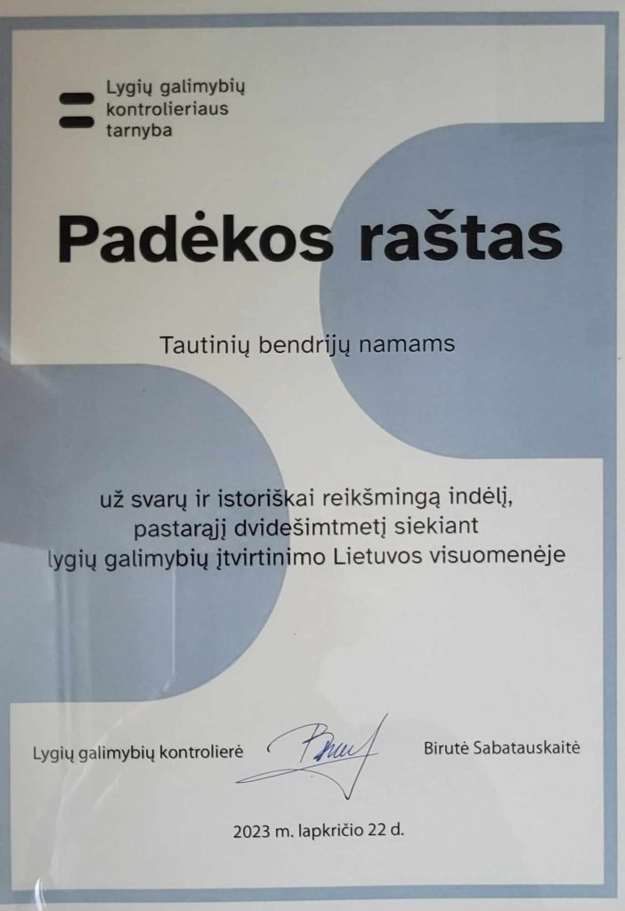 Lygių galimybių kontrolieraus padėka